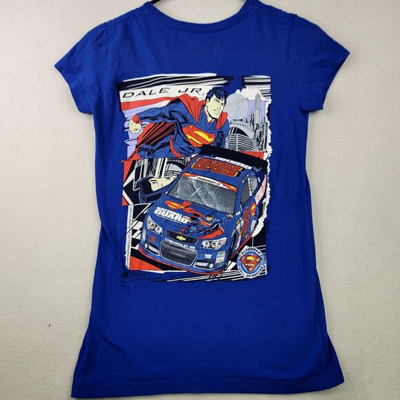 Dale Jr Superman NASCAR Graphic Tee XS Chase Authentic Blue National Guard Women - Picture 3 of 8